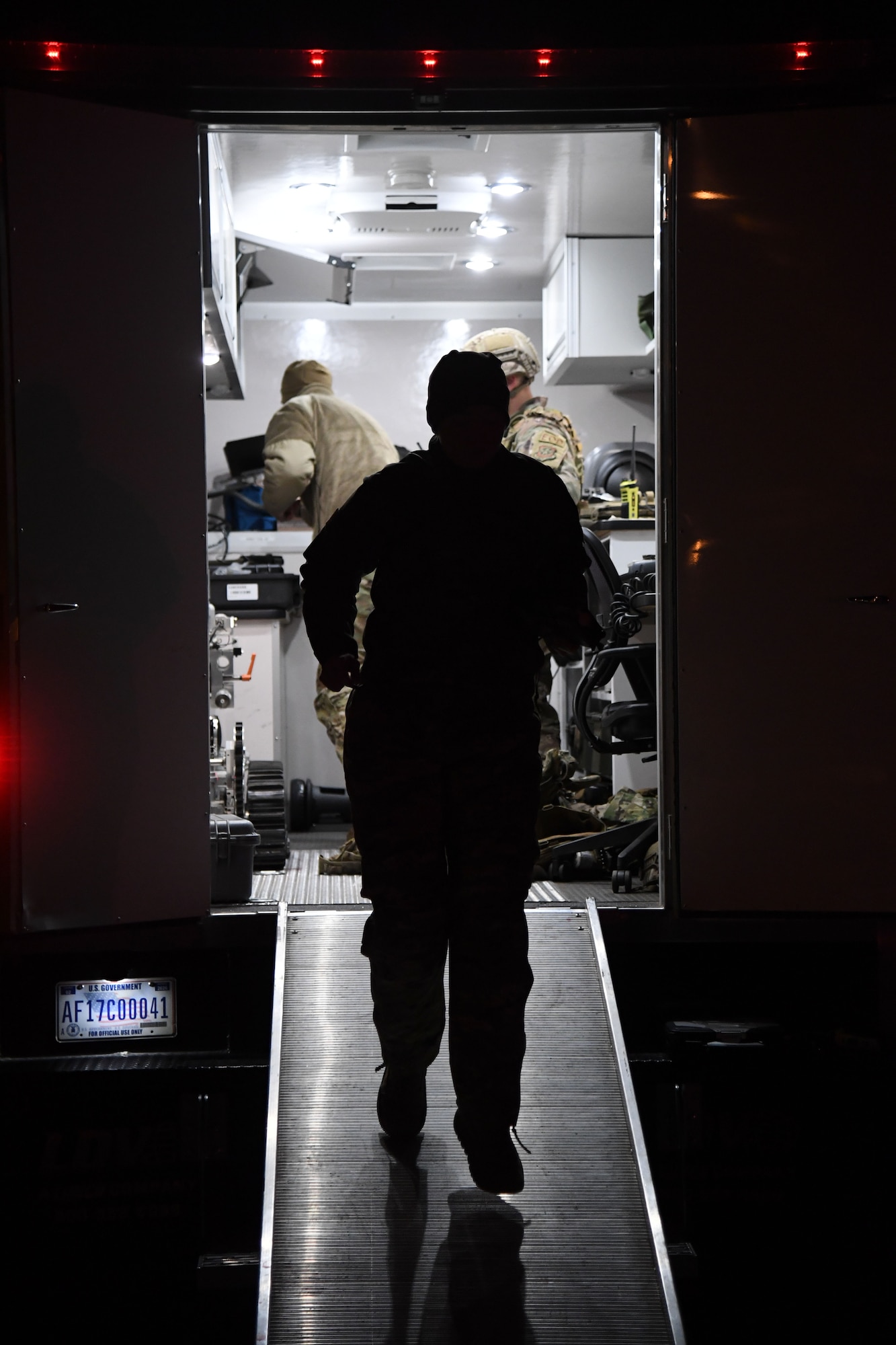 Senior Airman Rachel Zirkle, 436th Civil Engineer Squadron explosive ordnance disposal journeyman, exits a vehicle while responding to a suspicious package scenario during exercise Dover Operational Readiness for a Multi-domain Agile Response at Dover Air Force Base, Del., Nov. 13, 2019. DORMAR was a four-day exercise testing the installation’s ability to respond to various scenarios, including emergency response and rapid deployment. (U.S. Air Force photo by Senior Airman Eric M. Fisher)