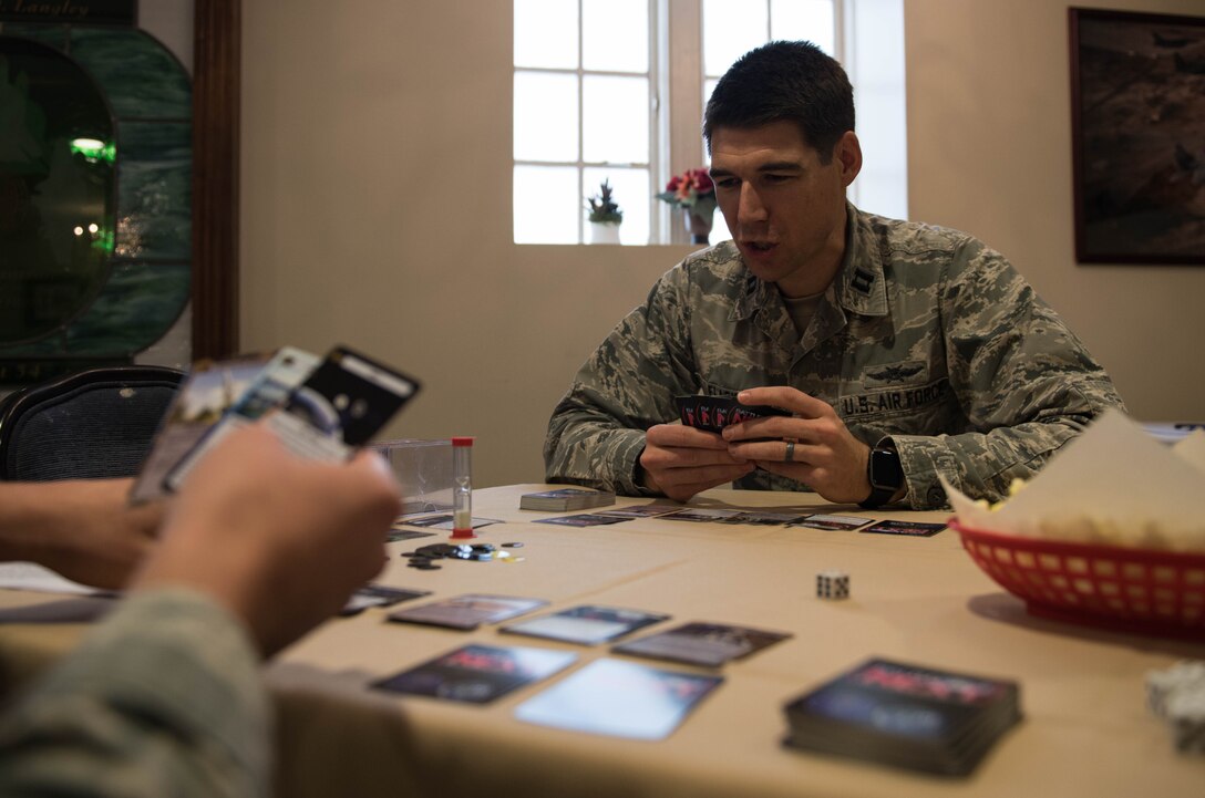 U.S. Air Force Capt. Nathaniel Flack, Department of Electrical and computer engineering student at the Air Force Institute of Technology, plays Battlespace Next at Joint Base Langley-Eustis, Virginia, Nov. 18, 2019. Flack created the game as part of his assignment thesis for the Air Force Institute of Technology. (U.S. Air Force photo by Airman 1st Class Sarah Dowe)