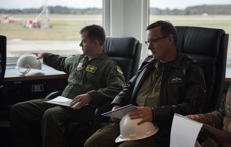 Royal Canadian Air Force Major-General Derek Joyce, Continental North American Aerospace Defense Command Region deputy commander, visits the 1st Fighter Wing Alert Facility at Joint Base Langley-Eustis, Virginia, Nov. 18, 2019.