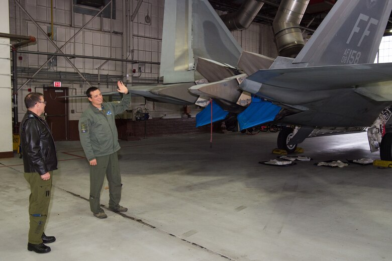 Royal Canadian Air Force Major-General Derek Joyce, Continental North American Aerospace Defense Command Region deputy commander, tours the F-22 Raptor at Joint Base Langley-Eustis, Virginia, Nov. 18, 2019.