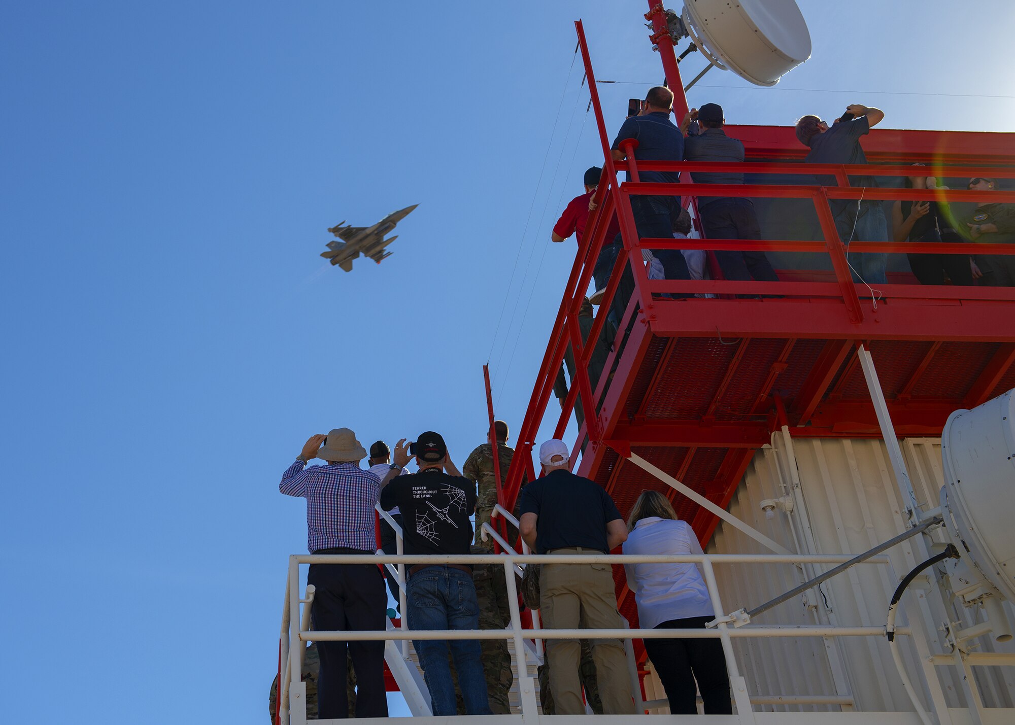 Luke Air Force Base honorary commanders and Airmen, observe an F-16C Fighting Falcon training mission Nov. 14, 2019, at the Barry M. Goldwater Range, Ariz.