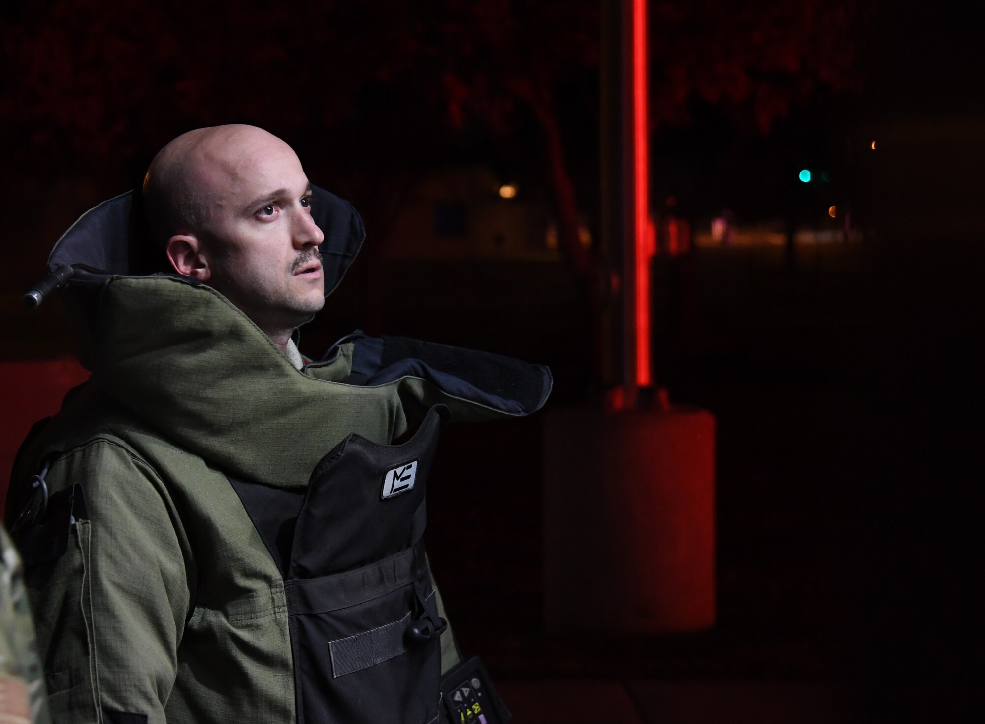 Staff Sgt. Andrew Vitale, 436th Civil Engineer Squadron explosive ordnance disposal craftsman, responds to simulated explosive devices during exercise Dover Operational Readiness for a Multi-domain Agile Response at Dover Air Force Base, Del., Nov. 13, 2019. DORMAR was a four-day exercise testing the installation’s ability to react to various scenarios, including emergency response and rapid deployment. (U.S. Air Force photo by Senior Airman Eric M. Fisher)