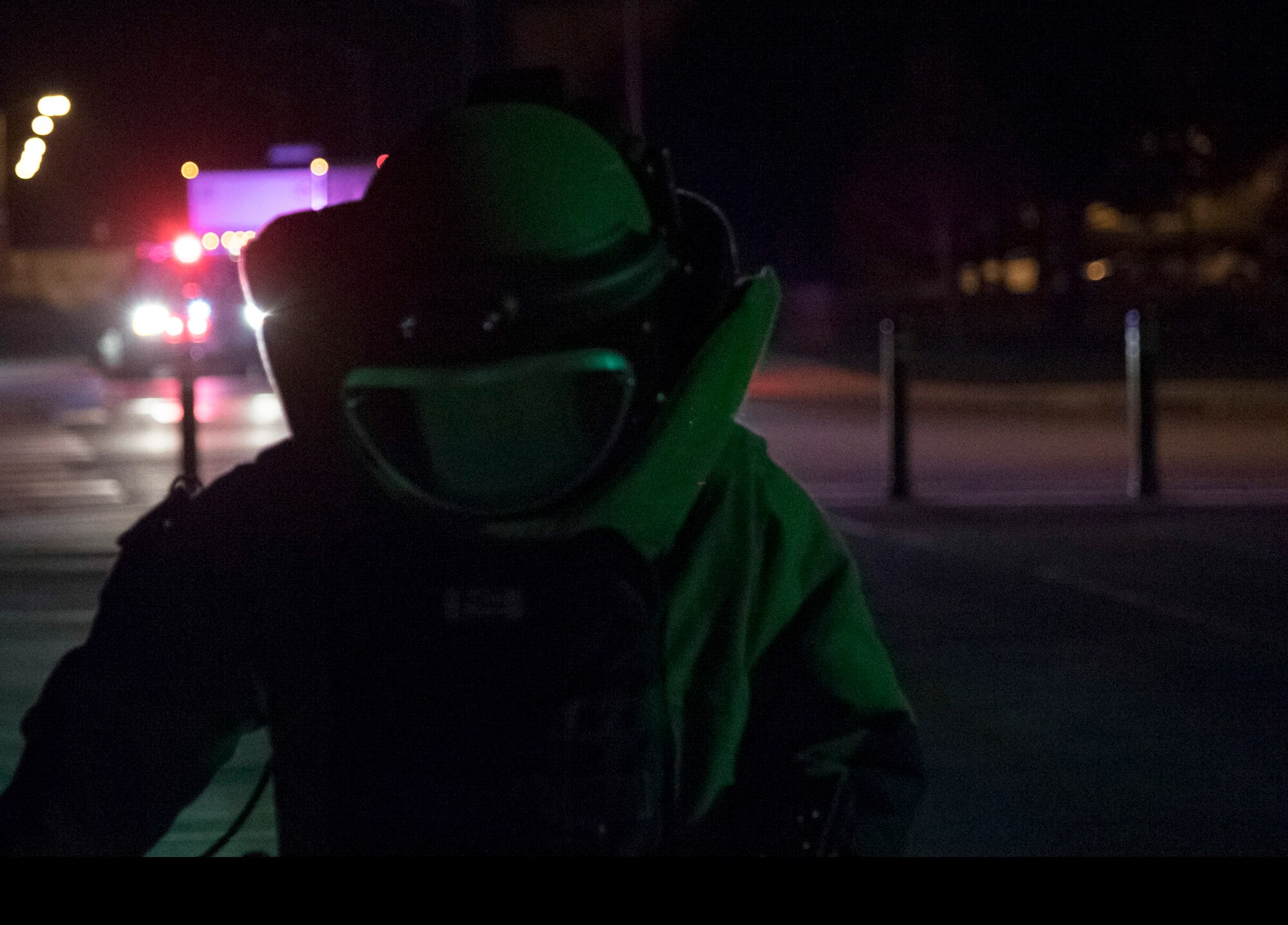 Staff Sgt. Andrew Vitale, 436th Civil Engineer Squadron explosive ordnance disposal craftsman, searches for simulated explosives during exercise Dover Operational Readiness for a Multi-domain Agile Response at Dover Air Force Base, Del., Nov. 13, 2019. DORMAR was a four-day exercise testing the installation’s ability to respond to various scenarios, including emergency response and rapid deployment. (U.S. Air Force photo by Senior Airman Eric M. Fisher)