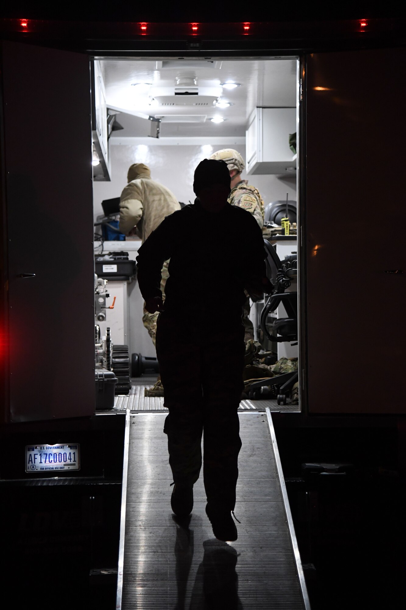 Senior Airman Rachel Zirkle, 436th Civil Engineer Squadron explosive ordnance disposal journeyman, exits a vehicle while responding to a suspicious package scenario during exercise Dover Operational Readiness for a Multi-domain Agile Response at Dover Air Force Base, Del., Nov. 13, 2019. DORMAR was a four-day exercise testing the installation’s ability to respond to various scenarios, including emergency response and rapid deployment. (U.S. Air Force photo by Senior Airman Eric M. Fisher)