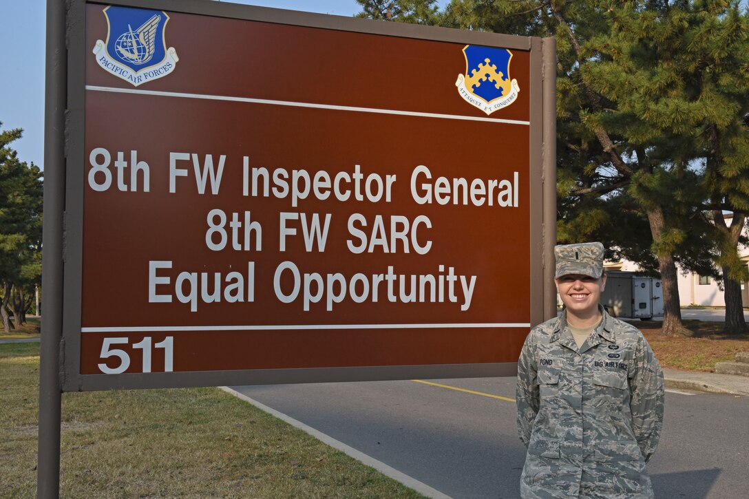 The 8th Fighter Wing Sexual Assault Response Coordinator, 1st Lt. Terryn Pond, is located in building 511. She serves as the installation's primary point of contact for integrating and coordinating sexual assault survivor care services for eligible recipients. For more information about the Sexual Assault Prevention and Response program, call 782-7272 or visit https://www.sapr.mil/. (U.S. Air Force photo by Staff Sgt. Mackenzie Mendez)