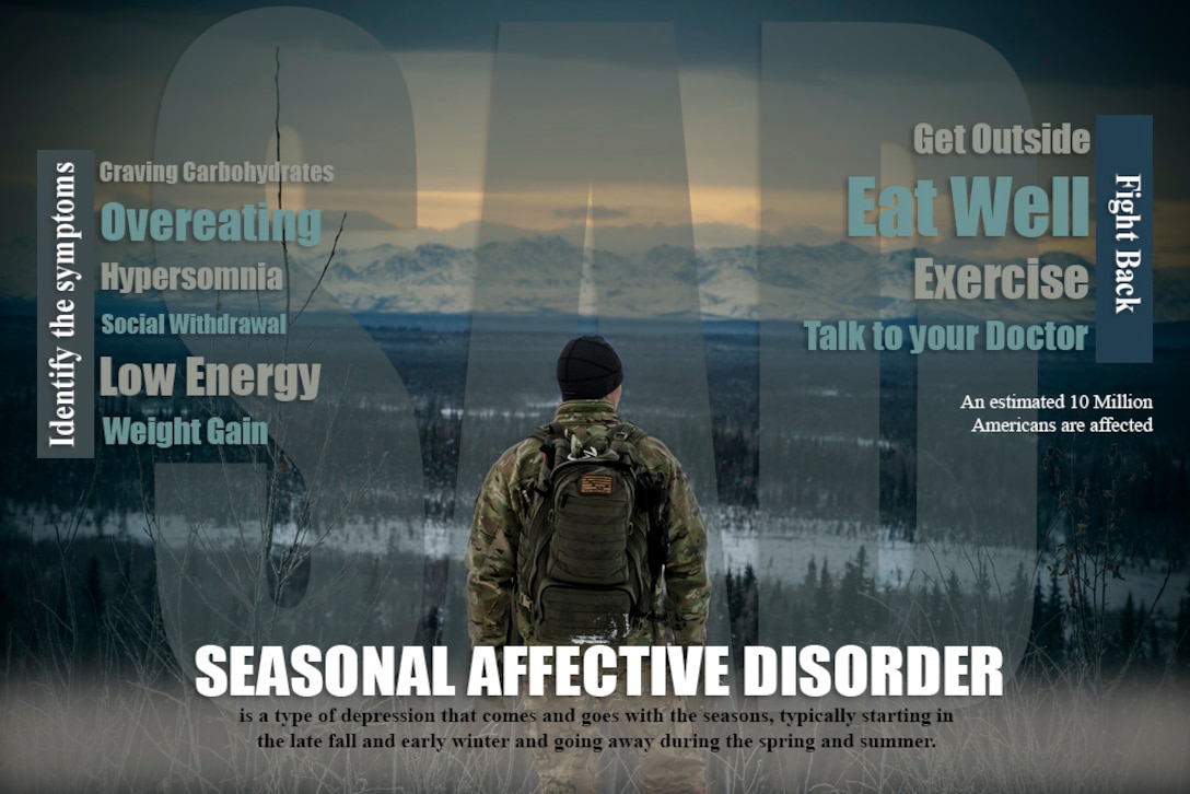 A seasonal affective disorder infographic to help identify symptoms and provide a few tips to combat the wintertime blues.