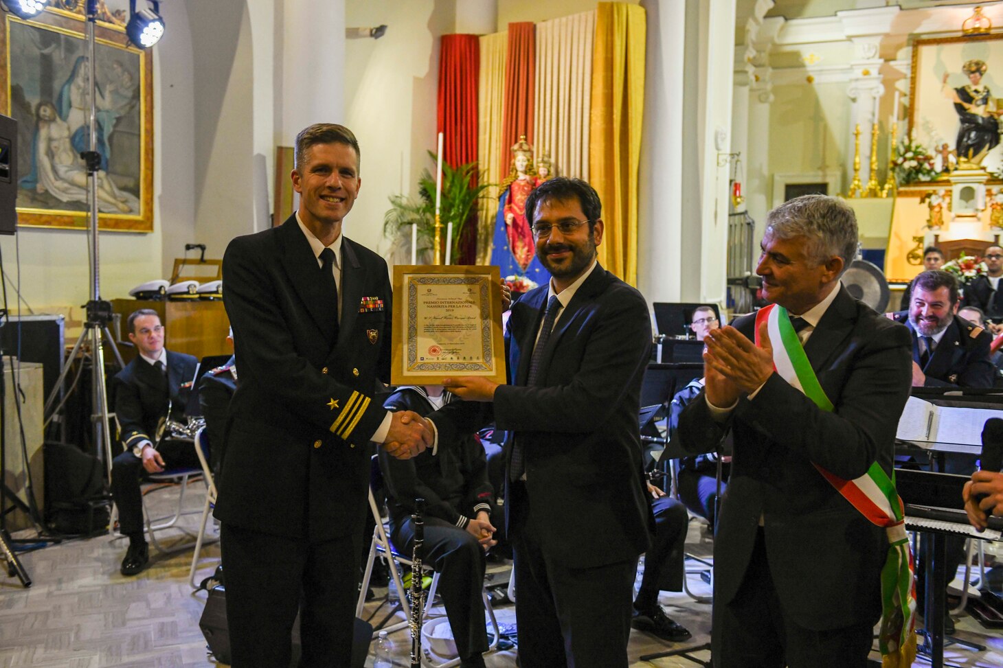LENTICOSA, Italy; U.S. Naval Forces Europe Band; "Premio Internazionale Nassiriya per la Pace" award; Italian Undersecretary of Defense Angelo Tofalo