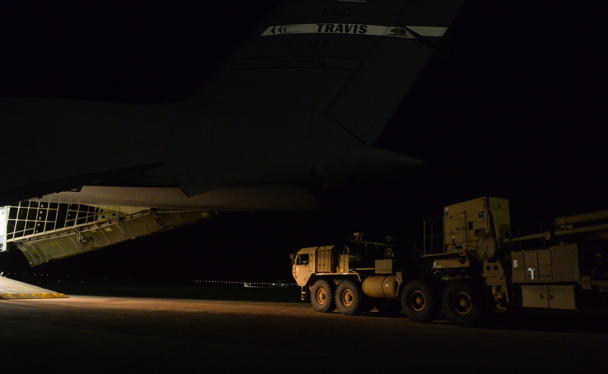 U.S. Army Soldiers with the 4-5  Air Defense Artillery Battalion, unload a patriot launching   station from a C-5 Galaxy at Prince Sultan Air Base (PSAB), Kingdom of Saudi Arabia (KSA), October 23, 2109.