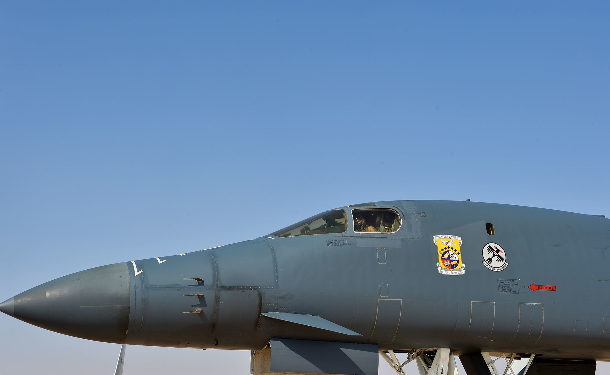 The B1-B Lancer from Ellsworth Air Force Base touches down at Prince Sultan Air Base, Kingdom of Saudi Arabia, Oct. 25, 2109.