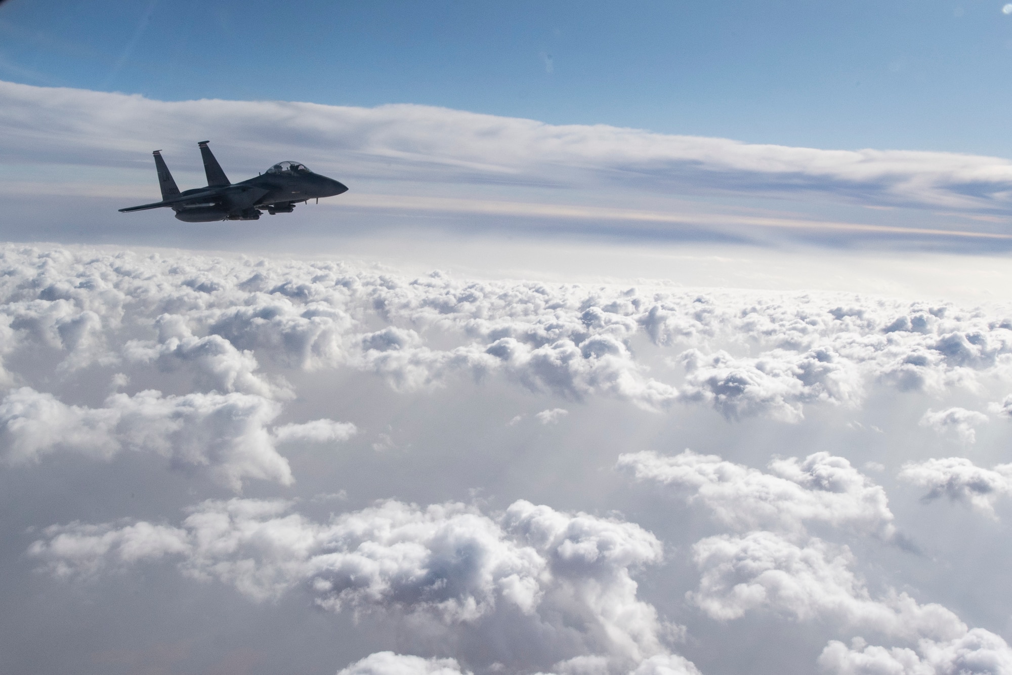 A U.S. Air Force F-15 Strike Eagle flies over northern Iraq, Nov. 6, 2019.