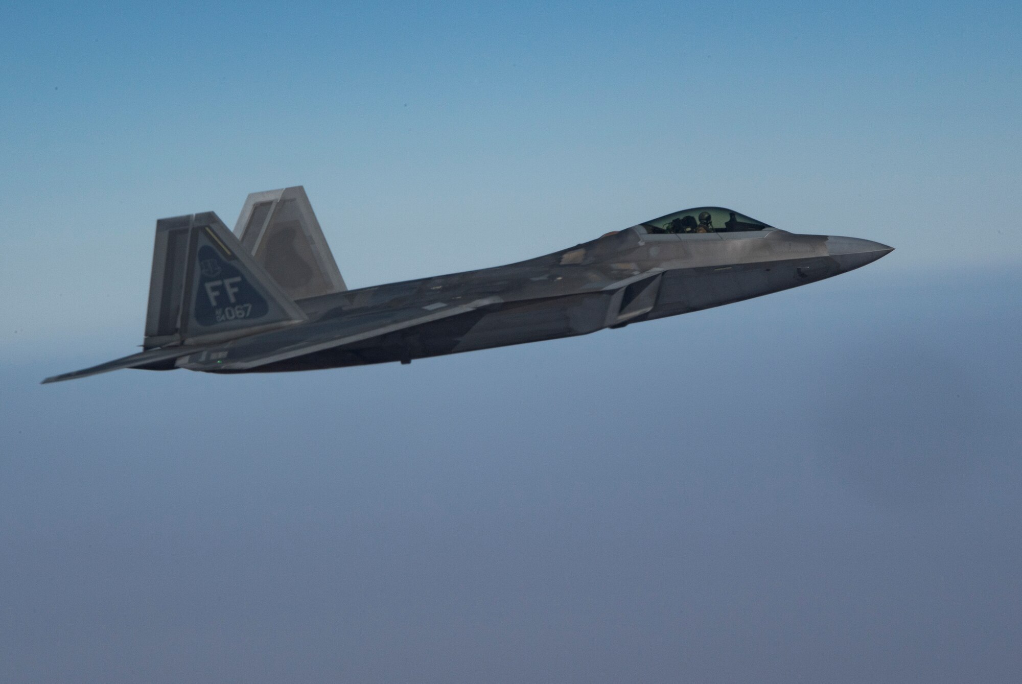 A U.S. Air Force F-22 Raptor flies over northern Iraq, Nov. 6, 2019.