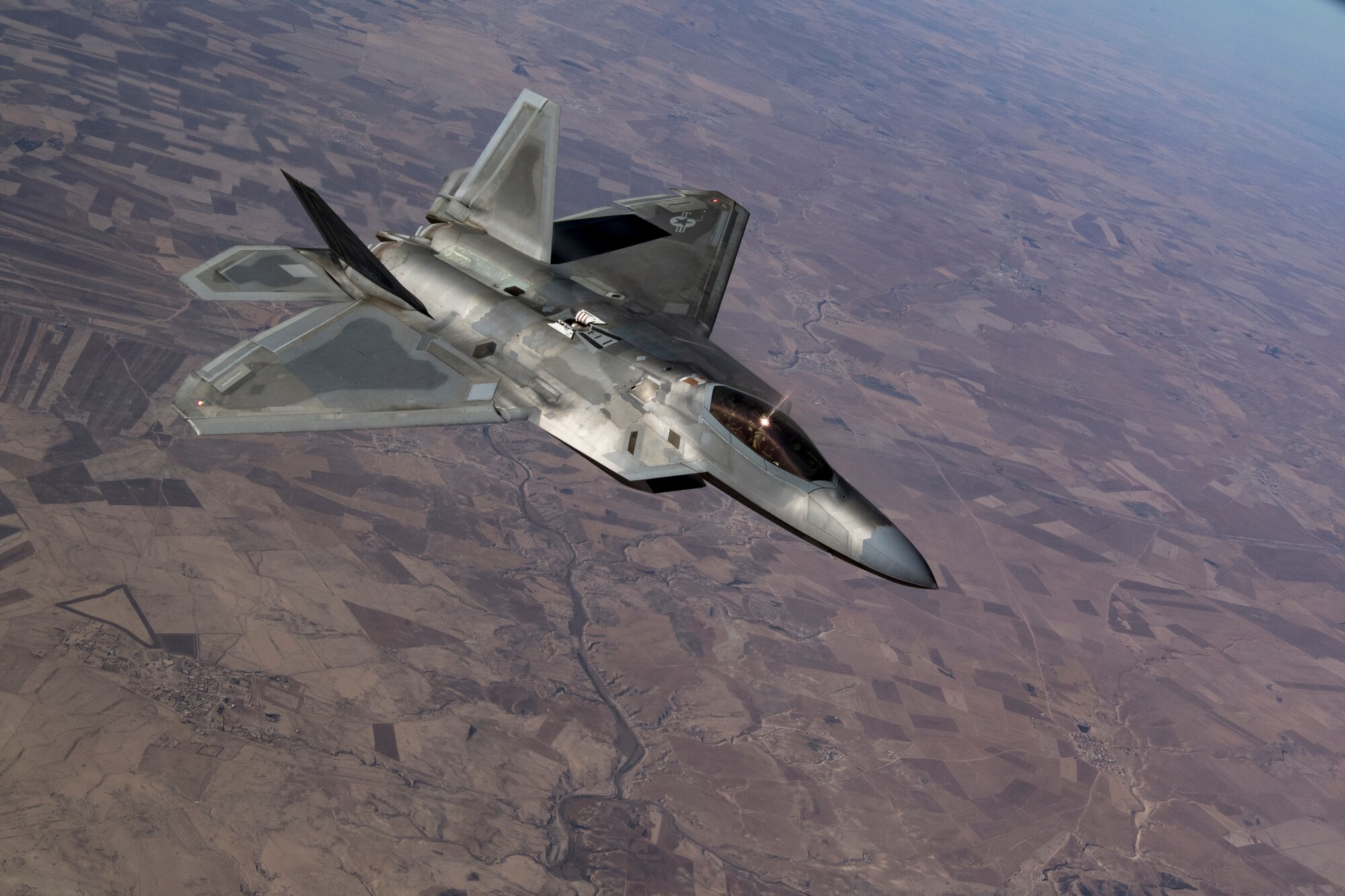 A U.S. Air Force F-22 Raptor flies over northern Iraq, Nov. 6, 2019.
