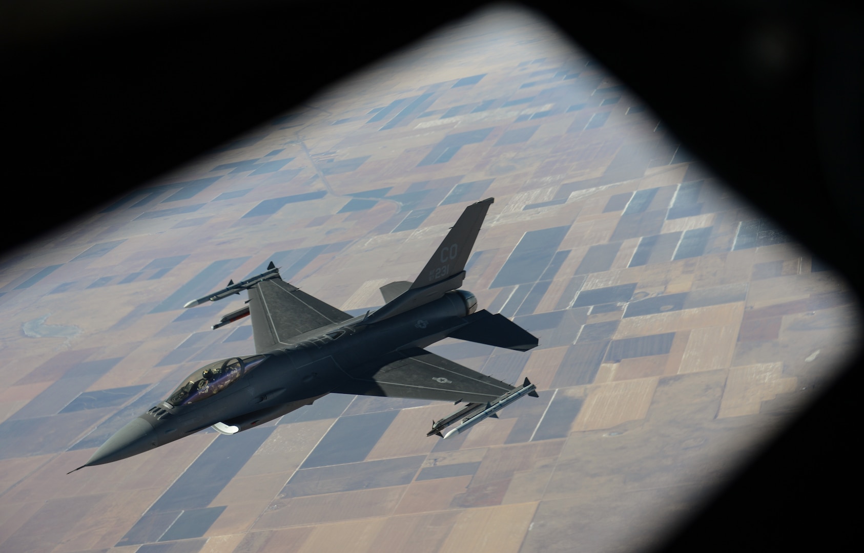 The U.S. Air Force F-16 Falcon from Colorado Air National Guard’s 140th Wing based in Aurora, breaks away from a KC-135R Stratotanker assigned to the Nebraska Air National Guard’s 155th Air Refueling Wing based in Lincoln, after being refueled on November 2, 2019. The F-16 Fighting Falcon is a single-engine supersonic multirole fighter. The F-16 Fighting Falcon is a single-engine supersonic multirole fighter.U.S Air National Guard photo by Staff Sgt Jason Wilson