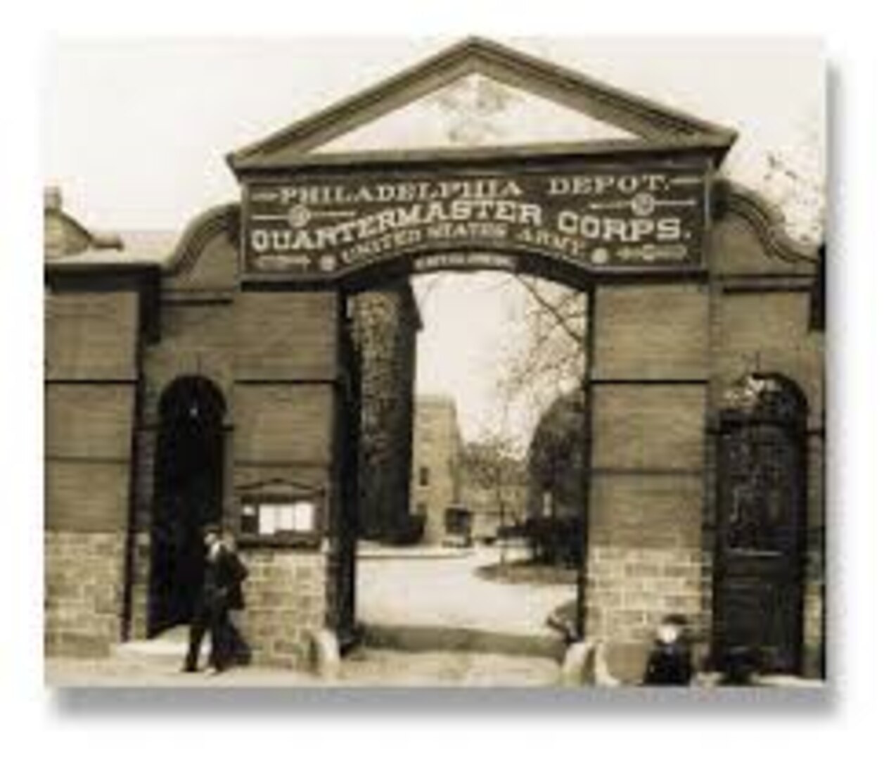 A view of the gate at the Philadelphia Quartermaster Depot at its original location where the DLA Troop Support Product Test Center Analytical mission began in 1919.