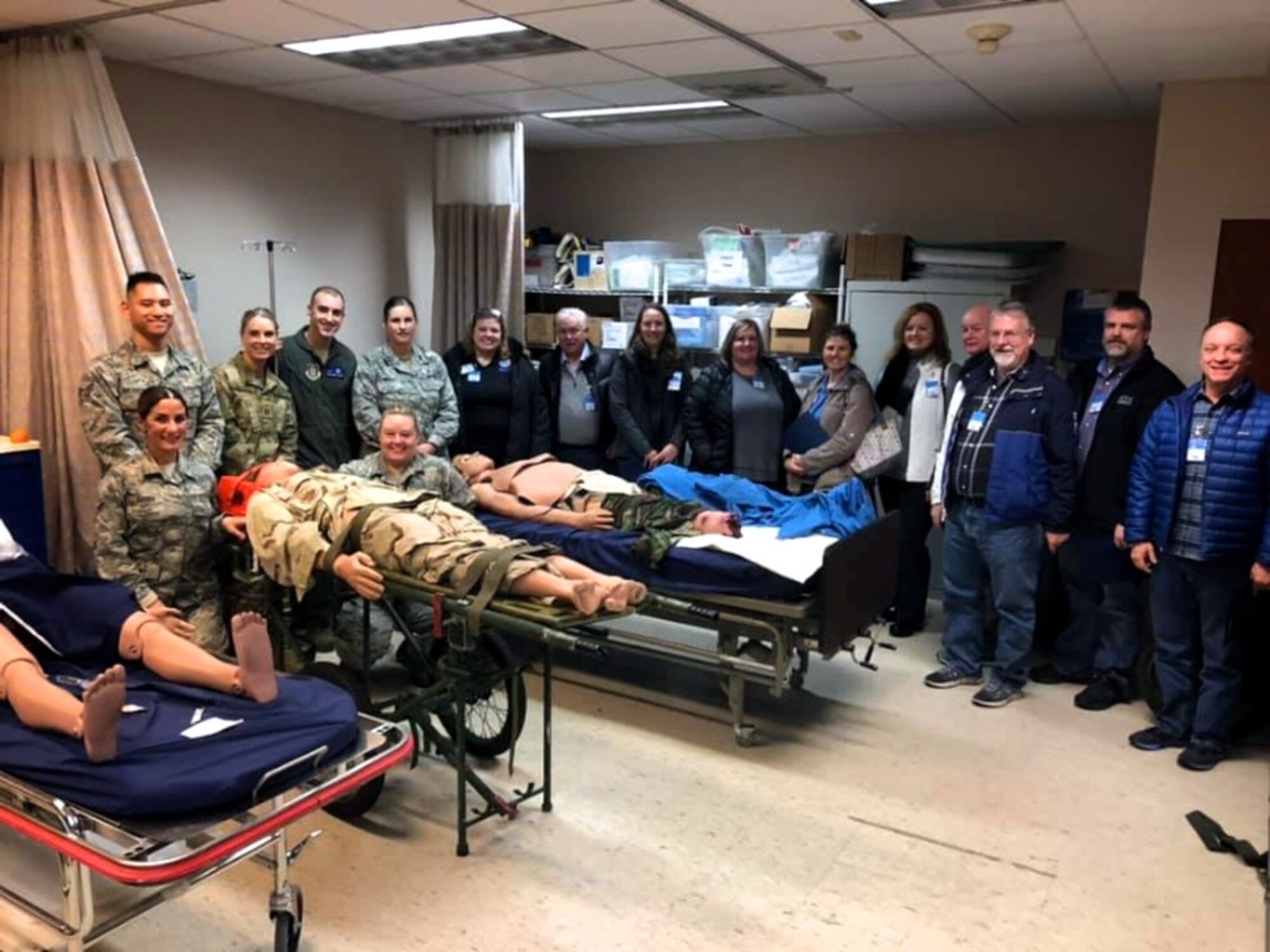 The 932nd Airlift Wing welcomed employers of Air Force Command reservists at the Illinois unit based at Scott Air Force Base during Boss Day, held Nov. 17,  2019. Here the 932nd Medical Group showed off their simulated patients and discussed medical training among nurses and emergency medical technicians.  The day long event is an annual special project worked out over several months, culminating in a day long visit that was highly-praised by the bosses visiting from various companies. On hand to brief them was a representative from the Employer Support of the Guard and Reserve to thank them for their support. (U.S. Air Force by Lt. Col. Stan Paregien)