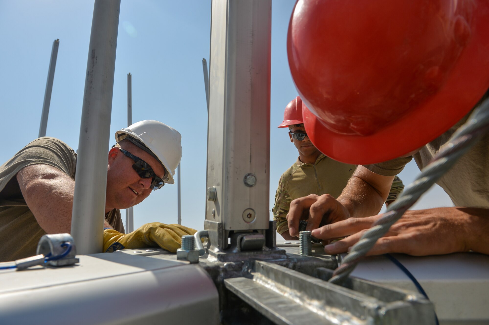 U.S. Air Force Staff Sgt. James Grey with the 378th Expeditionary Civil Engineering Squadron, builds a 6,500 structural dome tent October 18, 2019, at Prince Sultan Air Base (PSAB), Kingdom of Saudi Arabia (KSA).