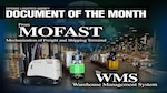 The text "DLA Document of the Month: From MOFAST to WMS" is on the background of a busy warehouse.