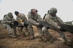 Airmen assigned to the 203rd RED HORSE Squadron work in a four-day field training exercise Nov. 16, 2019, at State Military Reservation, Virginia Beach, Virginia. More than 150 Airmen practiced skills they would perform in a deployed environment.