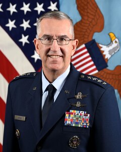 U.S. Air Force, Gen. John E. Hyten, 11th Vice Chairman, Joint Chiefs of Staff, poses for a command portrait in the Army portrait studio at the Pentagon in Arlington, Va., Nov., 6, 2019.