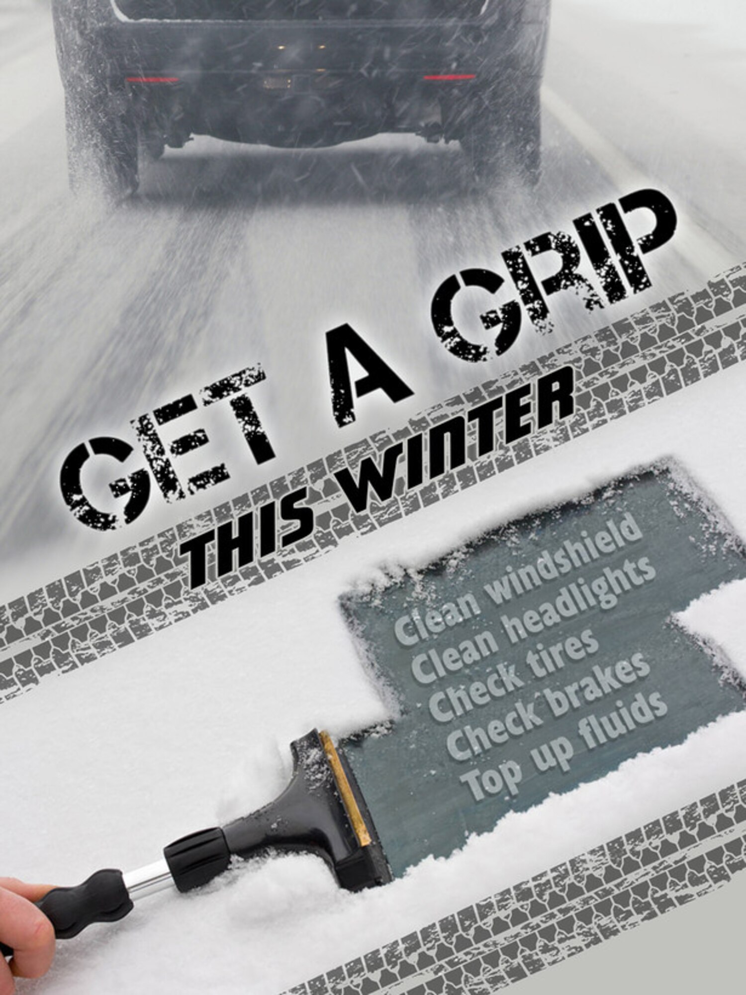 Taking time to take precautions such as cleaning windshield and headlights, checking tires, brakes and fluids, along with slowing down and driving for the road and weather conditions, will help Team Mildenhall members and their families stay safe this winter. (U.S. Air Force graphic by Gary Rogers)