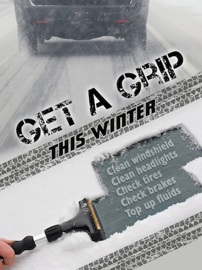 Taking time to take precautions such as cleaning windshield and headlights, checking tires, brakes and fluids, along with slowing down and driving for the road and weather conditions, will help Team Mildenhall members and their families stay safe this winter. (U.S. Air Force graphic by Gary Rogers)