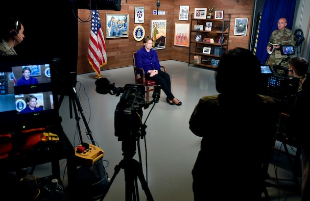 Secretary of the Air Force Barbara Barrett conducts her first Air Force TV interview to Airmen at the Pentagon, Arlington, Va., Oct. 24, 2019. (U.S. Air Force photo by Wayne Clark)