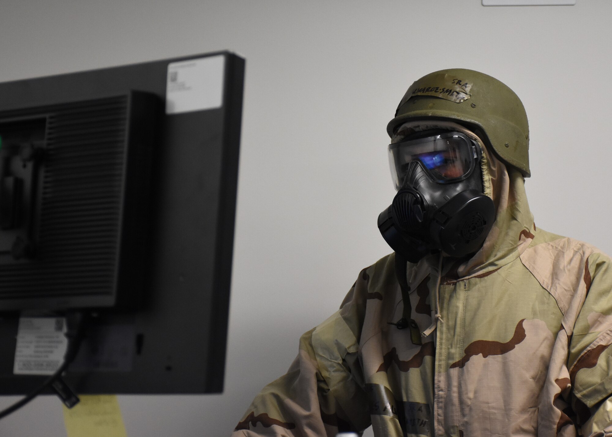 Senior Airman Hayes Alvarez-Smith, a client systems technician with the 442d Communications Flight, handles a simulated emergency event at Whiteman Air Force Base, Mo., Nov. 3, 2019. As part of the emergency event, Smith performed system troubleshooting to ensure an integral part of base operations could continue after the network connection was lost.