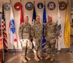Joint Task Force Civil Support (JTF-CS) Commanding General U.S. Maj. Gen. William “Bill” Hall (left) and Command Senior Enlisted Leader U.S. Air Force Chief Master Sgt. James Brown (right) poses for a photo with 84th Training Command Commanding General U.S. Maj. Gen. Steven Ainsworth during his visit to JTF-CS headquarters at Joint Base Langley-Eustis. The visit included a brief with the JTF-CS leadership and a tour of the command’s headquarters. (Official DoD photo by Mass Communication Specialist 3rd Class Michael Redd/RELEASED)