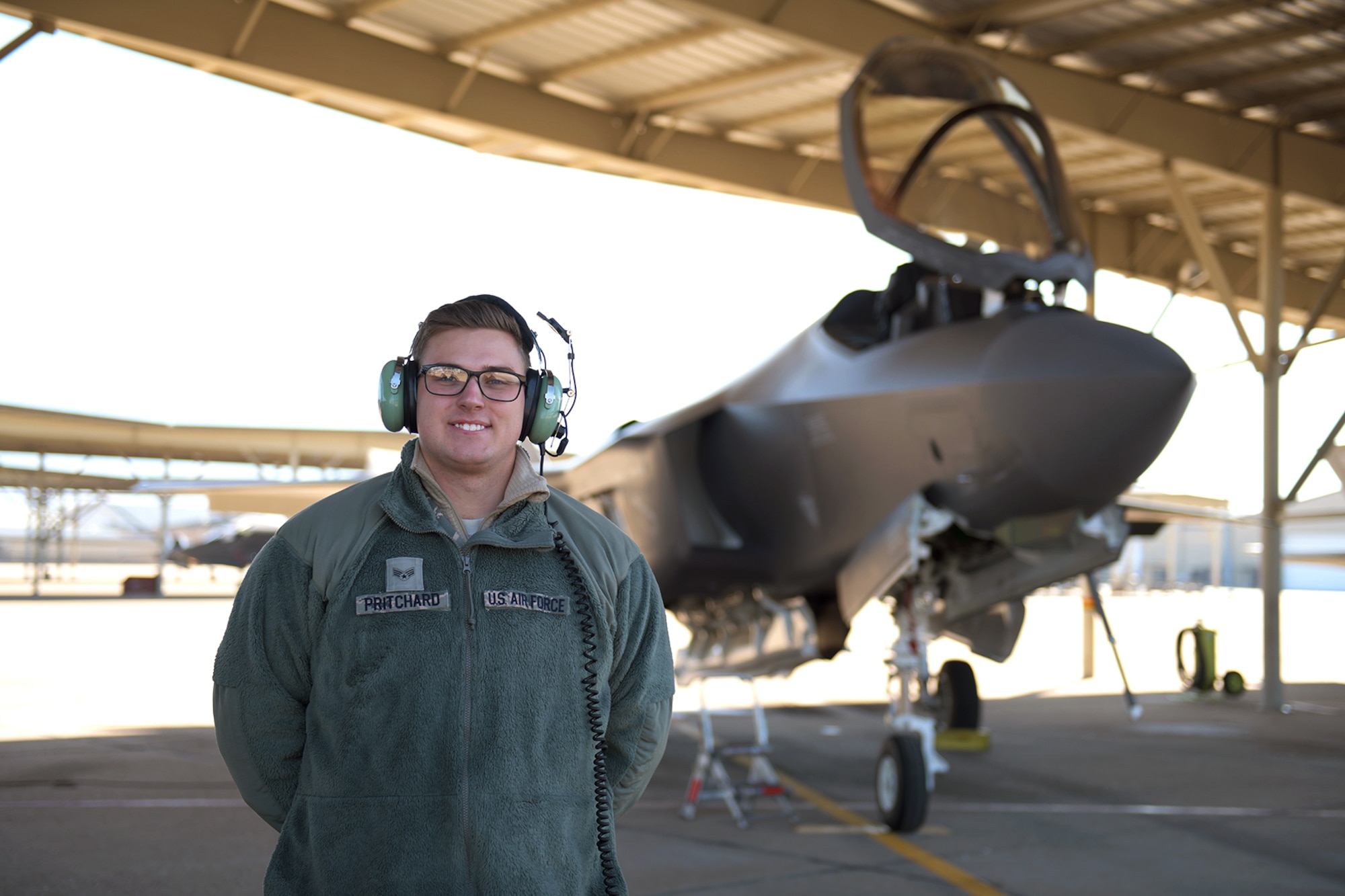 Senior Airman Nicholas Pritchard, F-35 Lightning II crew chief in the 419th Aircraft Maintenance Squadron.
