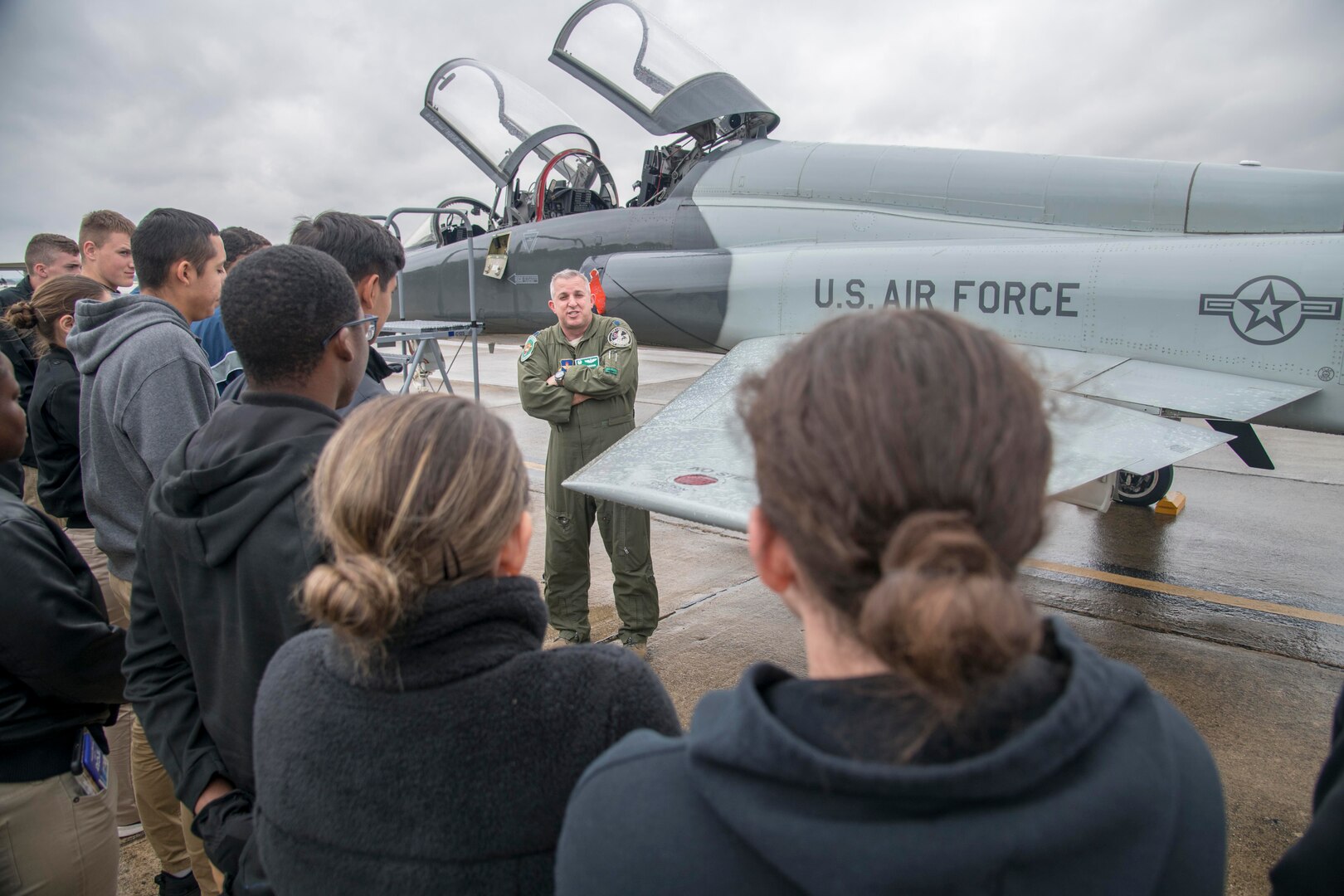 The cadets gained insight from officers in different career fields, attended a 902nd SFS military working dog demonstration, and toured the 558th and 560th Flying Training Squadrons