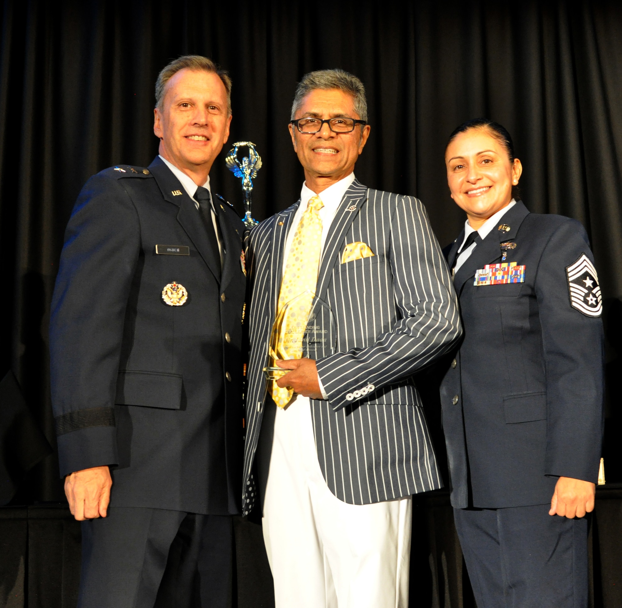 Mr. Jamil Dada received the inaugural Community Leader of the Year Award. Dada has served the Riverside community and March ARB for more than 30 years. He serves as President of the March Field Air Museum, which holds one of the largest collections of military aircraft on the West Coast. Additionally, he is the first resident of Riverside to serve on the Air Mobility Command’s Civic Leader Program at March Air Reserve Base. (U.S. Air Force photo by Candy Knight)