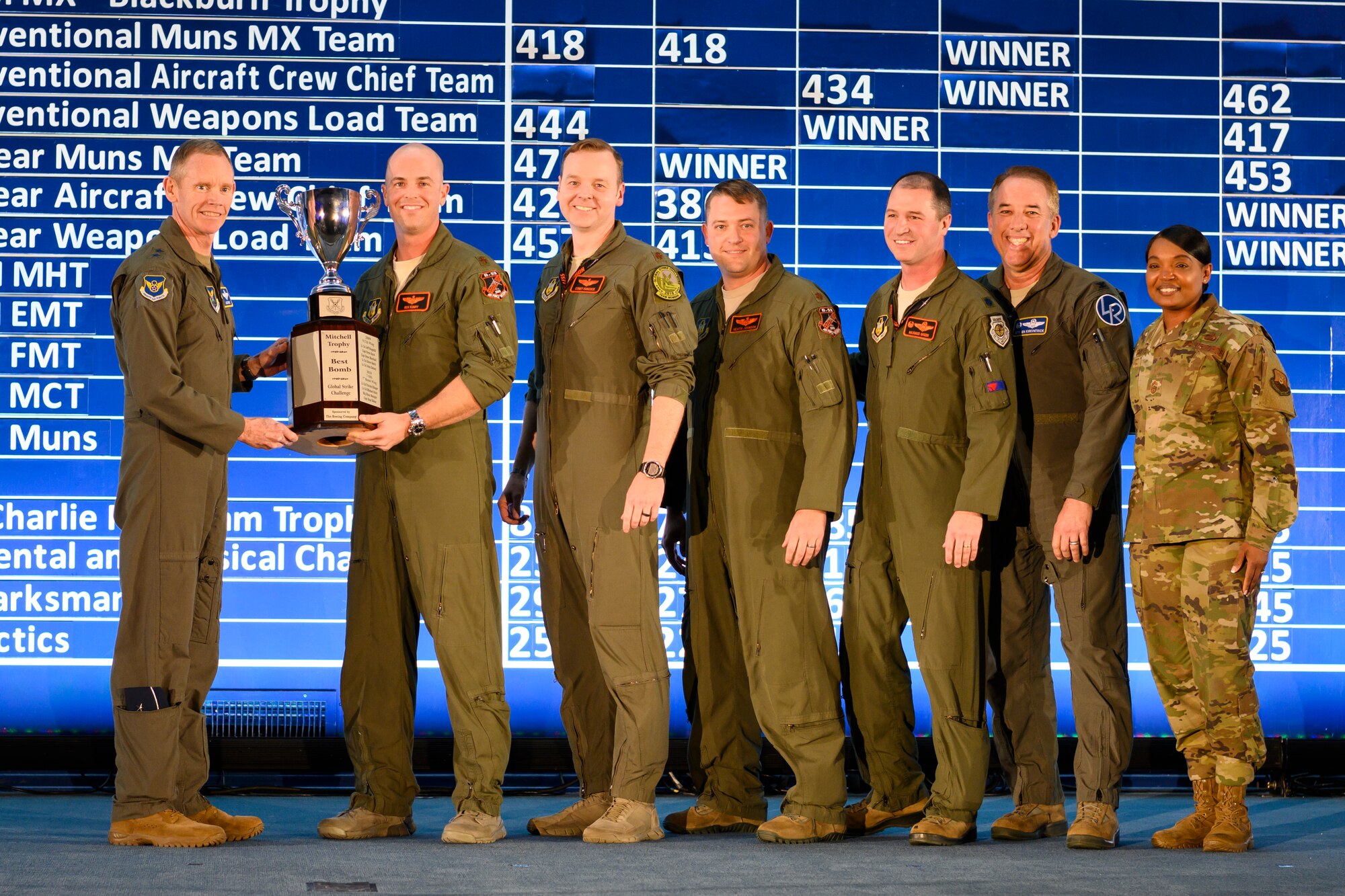 343rd Bomb Squadron posing with Mitchell Award.