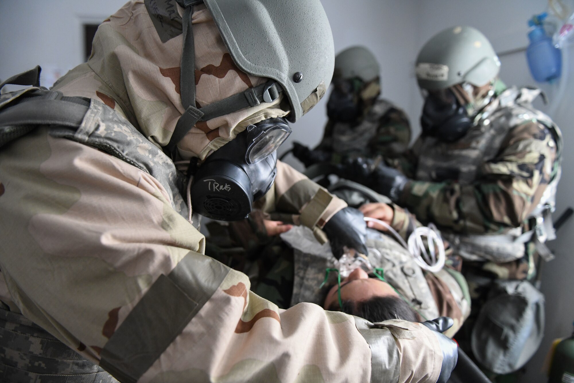 Airmen perform simulated medical treatment
