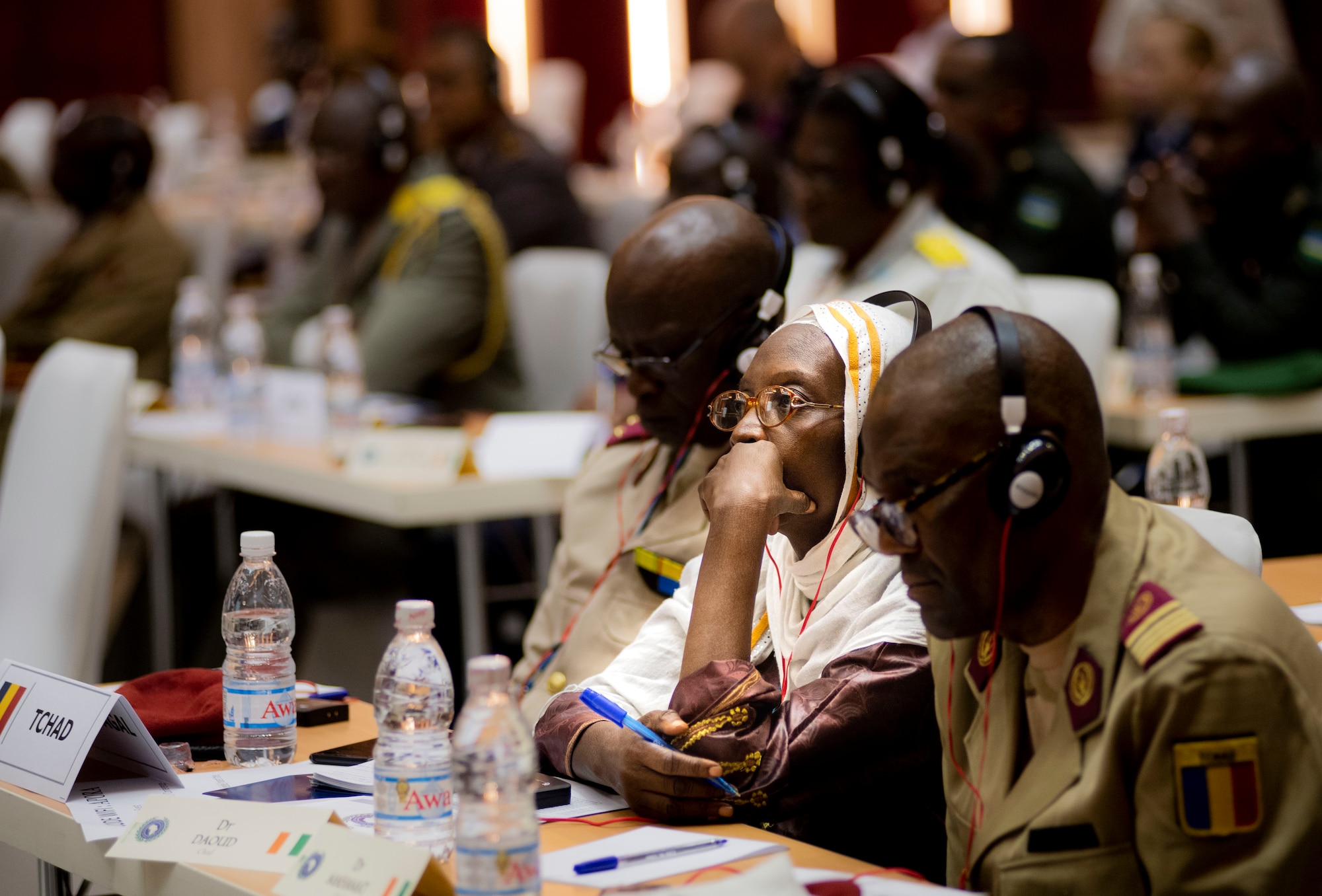 Dr. Saada Daoud, a representative from Chad, listens to a key note speak from the U.S. Center for Disease Control during the African Partner Outbreak Response Alliance (APORA) conference, Abidjan, Côte d'Ivoire, Nov. 18, 2019.