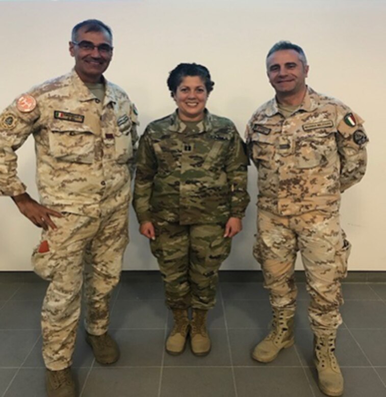 Capt. Mirianne Liakos discusses nutrition principles with Italian Navy Nurses as part of the 3D MC (DS) Det. 1 FWD circulation throughout the CENTCOM Theater, promoting sustained performance through better nutrition.