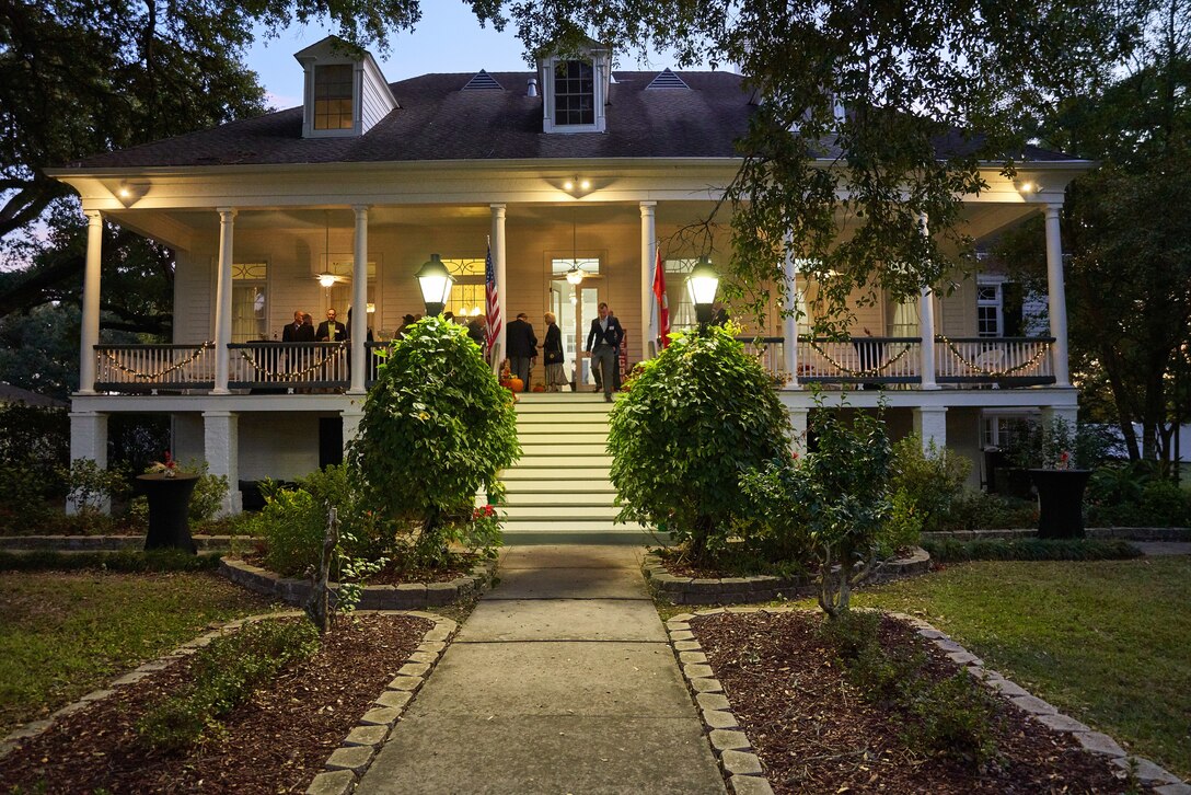 Lt. Gen. David G. Bellon, commander of Marine Forces Reserve and Marine Forces North, hosts a reception celebrating 300 years since the founding of Algiers at his residence in the LeBeuf Plantation House in New Orleans on Nov. 20, 2019. The house is informally known as Quarters “A,” having been built in 1840 and gifted to the Marines by the Navy. Algiers is the second oldest neighborhood in the city and a historic piece of land to the history of New Orleans. (U.S. Marine Corps photo by Corporal Daniel R. Betancourt Jr.)