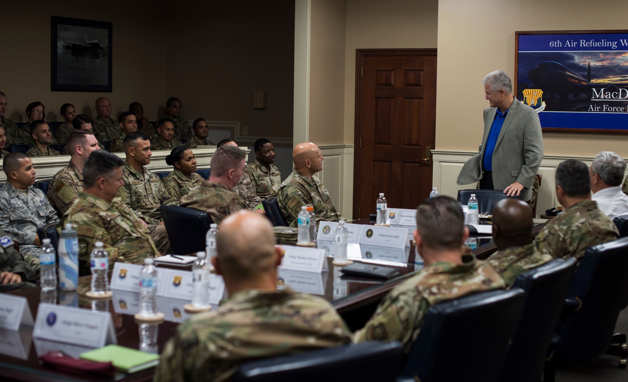 Retired Chief Master Sgt. Gerald Murray, the 14th Chief Master Sgt. of the Air Force, speaks to senior NCOs during a 6th Air Refueling Wing mission brief at MacDill Air Force Base, Fla., Nov. 19, 2019.