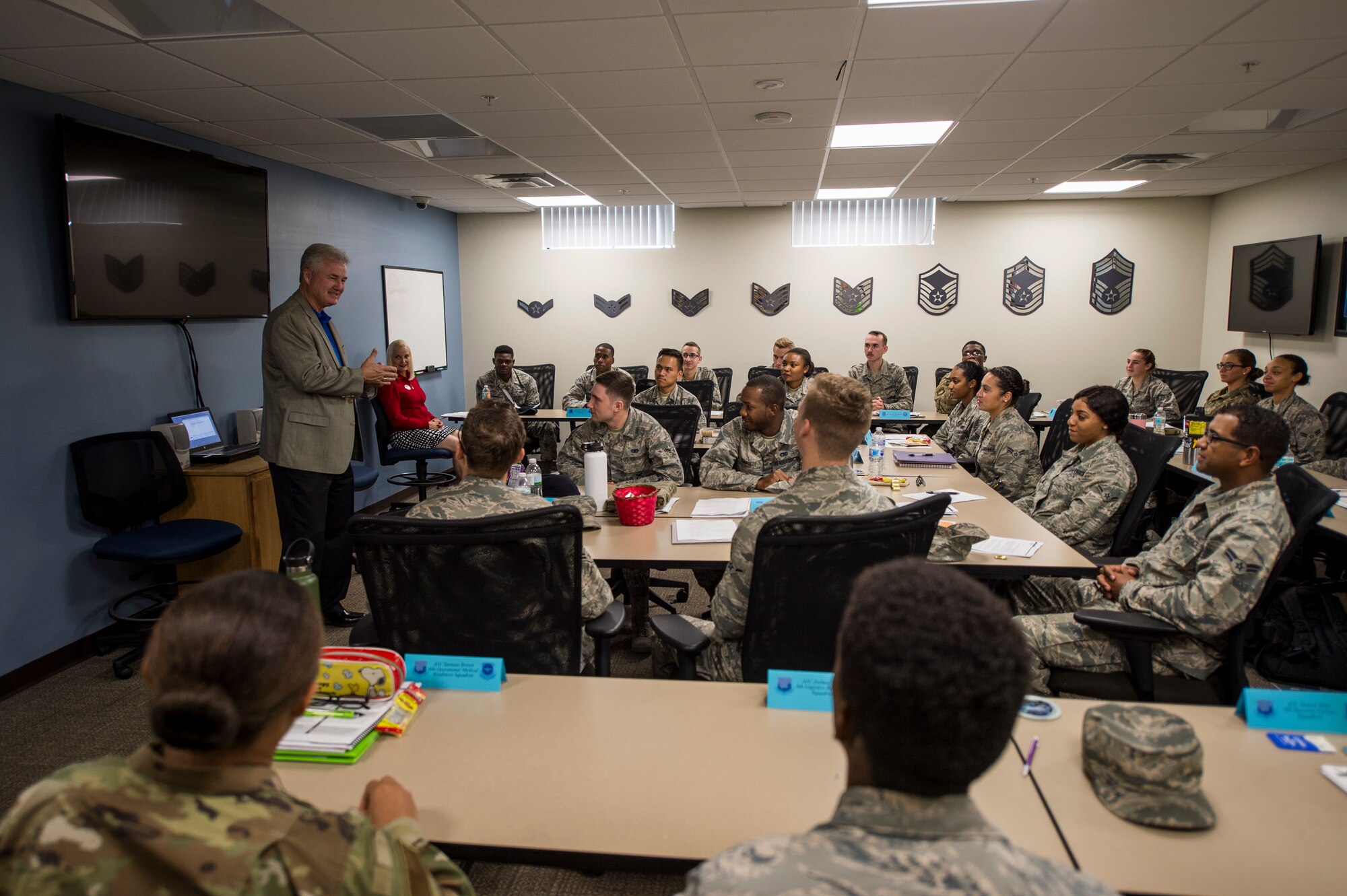 Retired Chief Master Sgt. Gerald Murray, the 14th Chief Master Sgt. of the Air Force, speaks to first-term Airmen course 19K, at MacDill Air Force Base, Fla., Nov. 19, 2019.