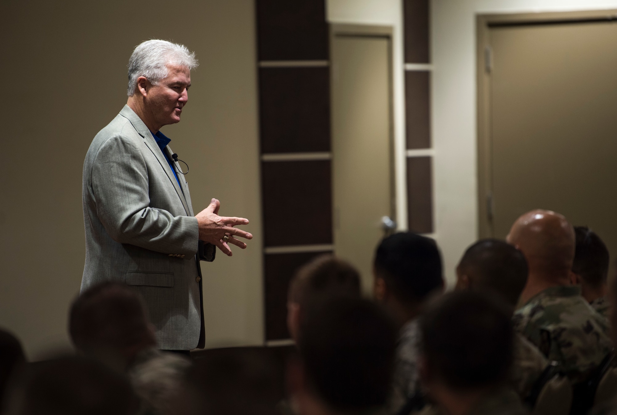 Retired Chief Master Sgt. Gerald Murray, the 14th Chief Master Sgt. of the Air Force, speaks to Airmen during an enlisted all call at MacDill Air Force Base, Fla., Nov. 19, 2019.