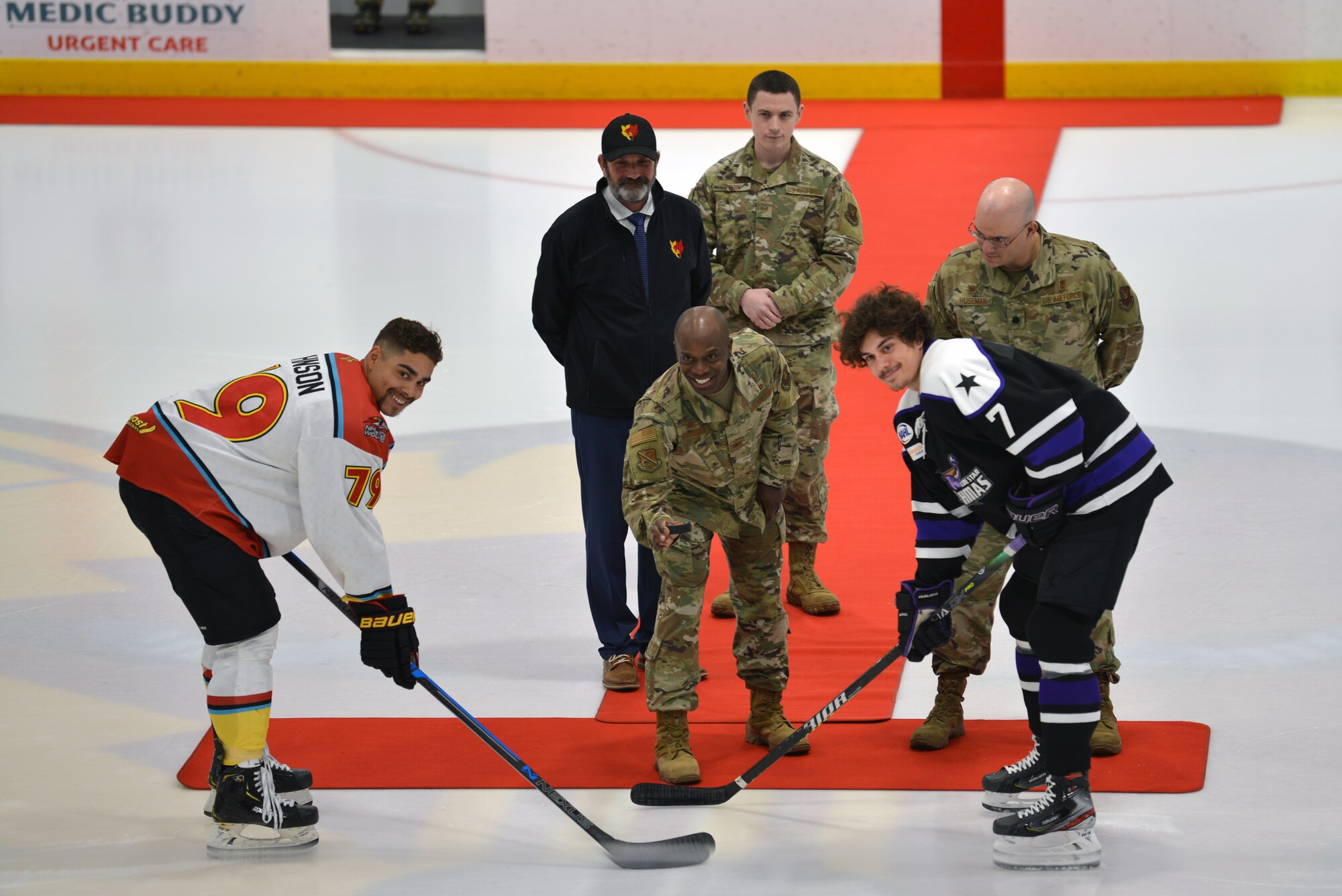 Photo of ceremonial first puck drop.