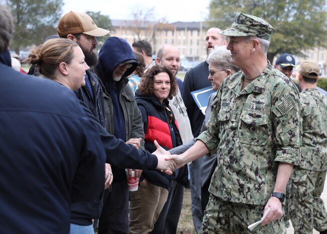 While visiting the shipyard Nov. 22, VADM Thomas Moore, Commander, Naval Sea Systems Command (NAVSEA), thanked Norfolk Naval Shipyard (NNSY) and Defense Logistics Agency (DLA) personnel for their work on USS Harry S. Truman (CVN 75).