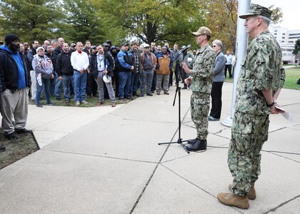 While visiting the shipyard Nov. 22, VADM Thomas Moore, Commander, Naval Sea Systems Command (NAVSEA), thanked Norfolk Naval Shipyard (NNSY) and Defense Logistics Agency (DLA) personnel for their work on USS Harry S. Truman (CVN 75).