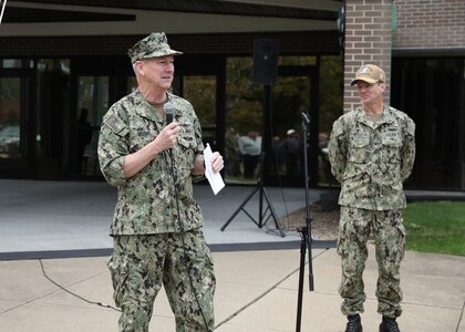 While visiting the shipyard Nov. 22, VADM Thomas Moore, Commander, Naval Sea Systems Command (NAVSEA), thanked Norfolk Naval Shipyard (NNSY) and Defense Logistics Agency (DLA) personnel for their work on USS Harry S. Truman (CVN 75).