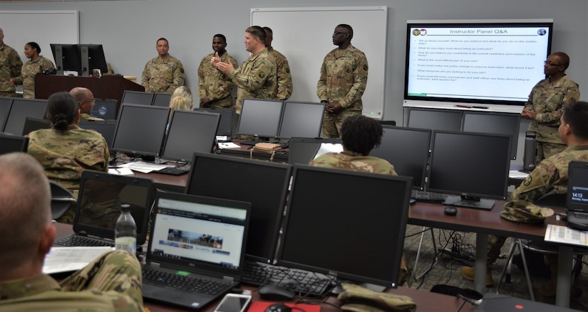 The 94th Training Division – Force Sustainment headquarters key leaders conducted a staff exercise on Fort Lee, Virginia, Sept. 9-11, 2019. Main topics of discussion centered on improving full-time staff and Troop Program Unit Soldiers' engagement for the one-star command and its subordinate units as well as exploring the military decision-making process to solve complex requirements.