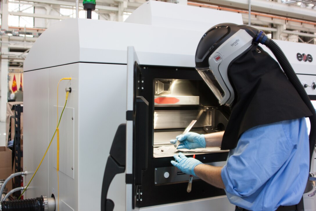 Prototype parts are 3D-printed in new Advanced and Additive Manufacturing Center of Excellence to troubleshoot machines at Joint Manufacturing and Technology Center, Rock Island Arsenal, Illinois, May 15, 2019 (U.S. Army/Debralee Best)