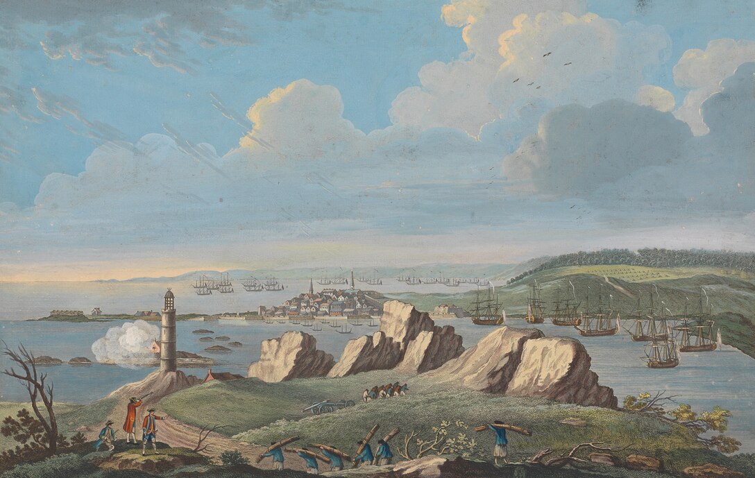 “View of Louisbourg when the city was besieged by British forces in 1758,” Captain Charles Ince, drawn on the spot, engraved by P. Canot, November 11, 1762 (Courtesy Yale Center for British Art, Paul Mellon Collection)