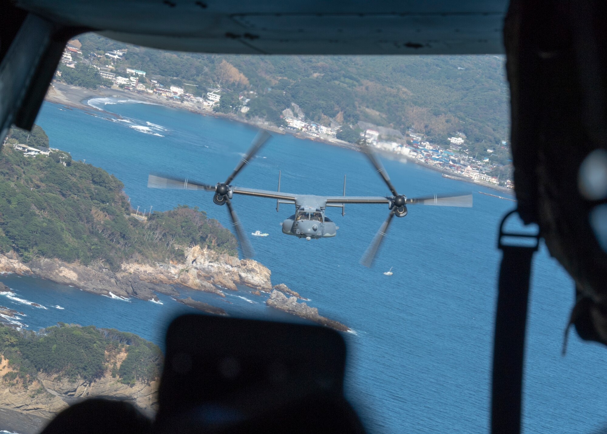A CV-22 Osprey during a spouse incentive flight