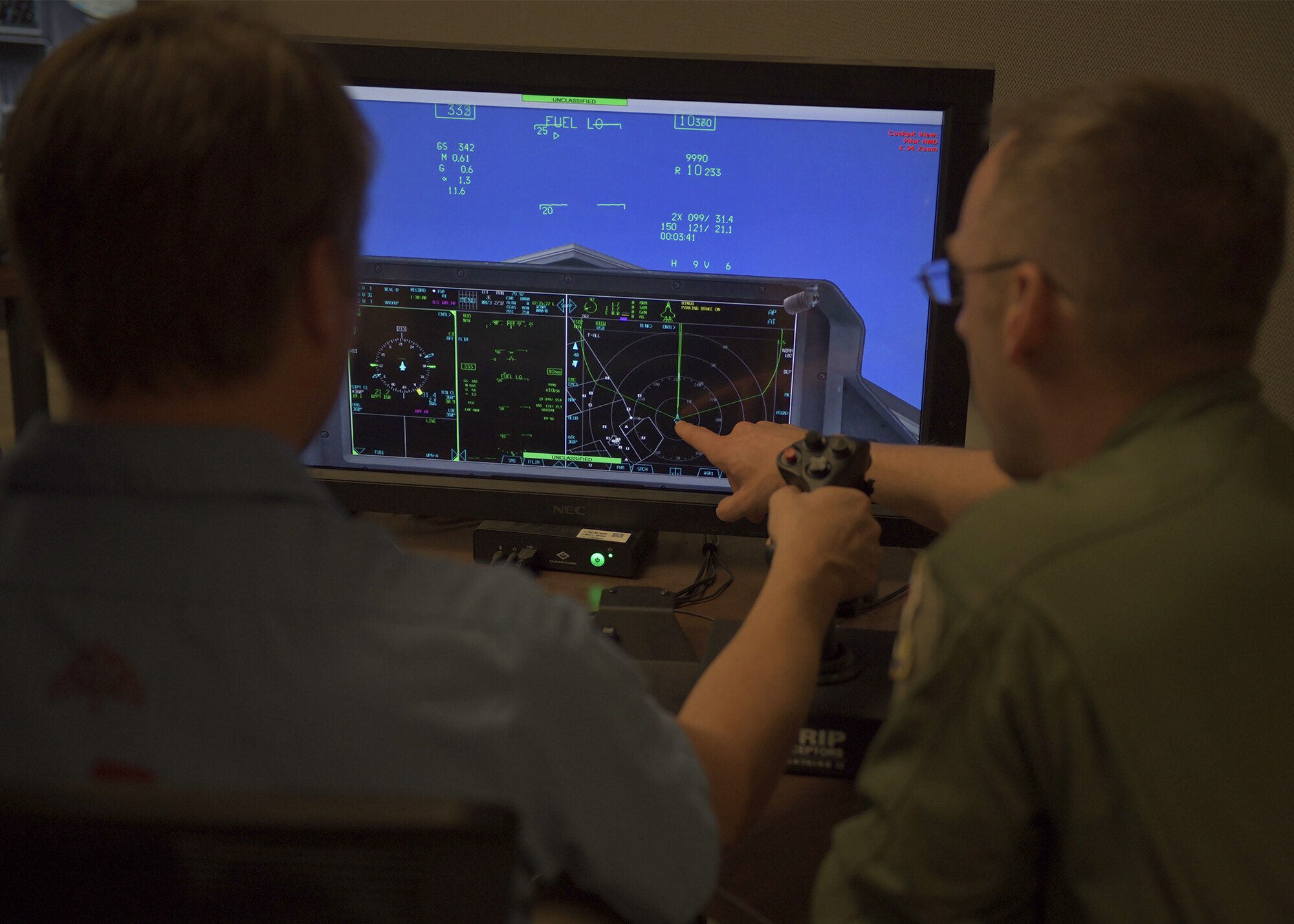 An F-35A Lightning II simulator