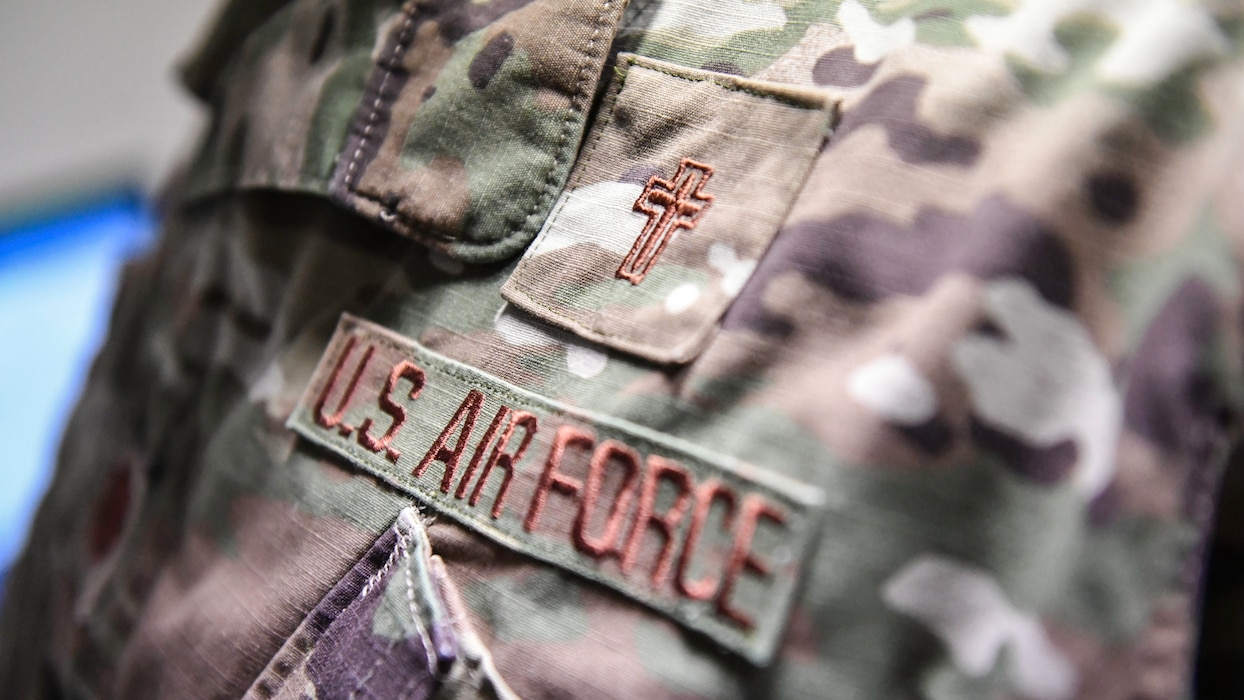 U.S. Air Force Maj. Joseph Kamphuis, 386th Air Expeditionary Wing protestant chaplain. Wear a chaplain occupation badge at at Ali Al Salem Air Base, Kuwait, Oct. 15, 2019. Airmen dedicating their heart and soul to the facility also provide an unbiased perspective for all who seek confidential counseling, spiritual and non-spiritual advice, free exercise of religion, regardless of religious affiliation and more.