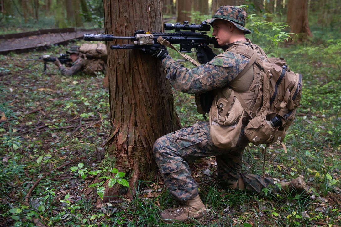 U.S. Marines conduct patrolling drills during exercise Fuji Viper 20-2 on Camp Fuji, Japan, Nov. 13, 2019. Fuji Viper is a regularly scheduled training evolution that allows infantry units to maintain their lethality and proficiency in infantry and combined arms tactics. This iteration of the exercise is executed by an activated reserve unit, 1st Battalion, 25th Marine Regiment, currently attached to 4th Marine Regiment, 3rd Marine Division, as part of the unit deployment program. (U.S. Marine Corps photo by Lance Cpl. Ujian Gosun)